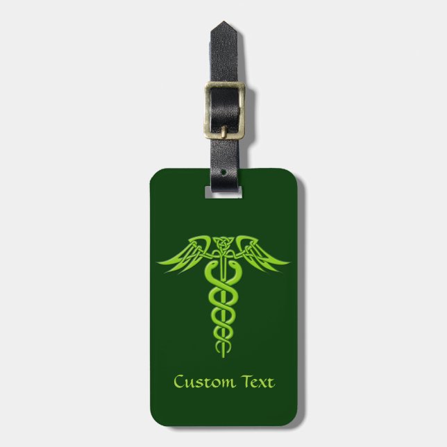 Etiqueta De Bagagem Green Celtic Knot Caduceus (Frente Vertical)