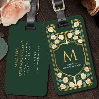 Etiqueta De Bagagem Green Sword Shield Medieval Fantasy Monograma