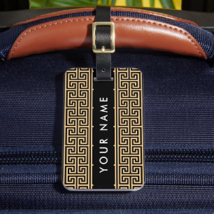 Etiqueta De Bagagem Grego Meander Key H Brown, Seu Nome Personalizar