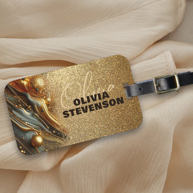 Etiqueta De Bagagem Grelha de Luxo Glitter Ouros (Criador carregado)