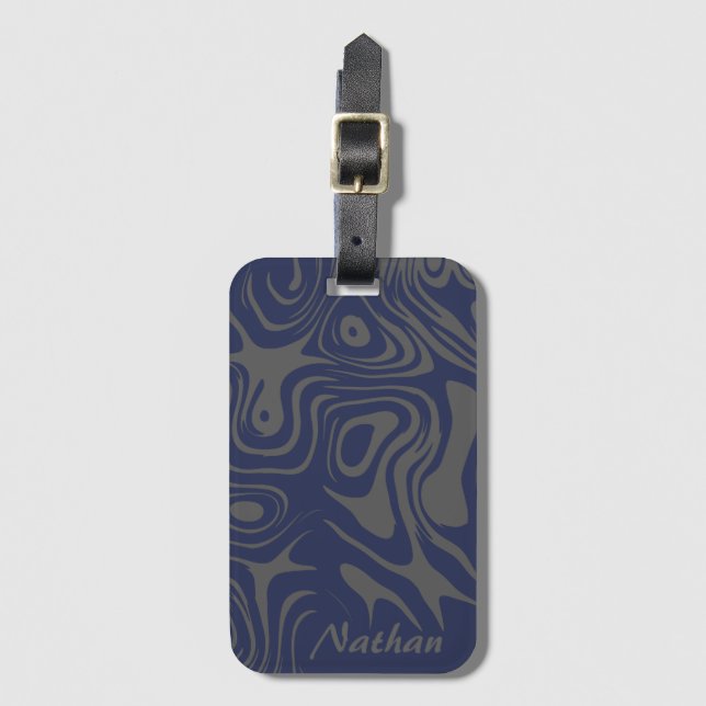 Etiqueta De Bagagem Grey Blue Abstract Liquid Pattern Personalised (Frente Vertical)