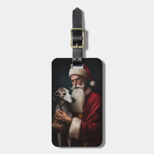 Etiqueta De Bagagem Greyhound com Papai Noel Natal Festivo (Frente Vertical)