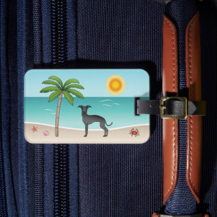 Etiqueta De Bagagem Greyhound Italiano Negro Na Praia Tropical De Verã