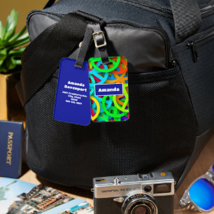 Etiqueta De Bagagem Groovy Peace assina o padrão Rainbow