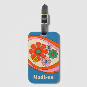Etiqueta De Bagagem Groovy Retro Floral 60s 70s Colorido Personalizado