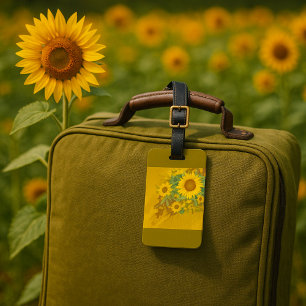Etiqueta De Bagagem Grunge Sunflower Art Bold Rustic Yellow Floral