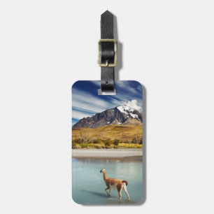 Etiqueta De Bagagem Guanaco que cruza o rio em Torres del Paine