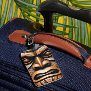 Etiqueta De Bagagem Guardiões Antigos: Arte sobre Madeira em Tiki