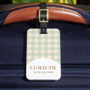 Etiqueta De Bagagem guincho verde-palha clássico com gingham verificad