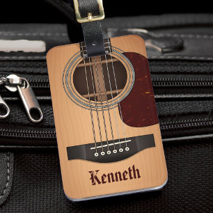 Etiqueta De Bagagem Guitarrista acústico Tan Brown