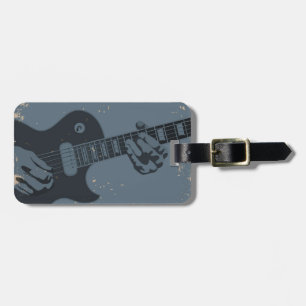 Etiqueta De Bagagem Guitarrista rústico azul & preto