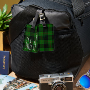 Etiqueta De Bagagem Gunn tartan green xadrez negra