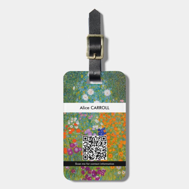 Etiqueta De Bagagem Gustav Klimt - Jardim Flor - Código QR (Frente Vertical)