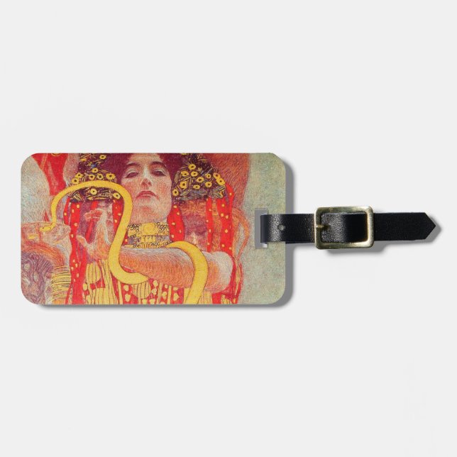 Etiqueta De Bagagem Gustav Klimt Red Woman Dourada pintura Cobra (Frente Horizontal)
