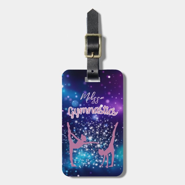Etiqueta De Bagagem Gymnastics Galaxy Purple Turquoise Personalizada (Frente Vertical)