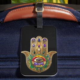 Etiqueta De Bagagem Hamsa de Ouro Pintado Ametista Rubi Terceiro Olho