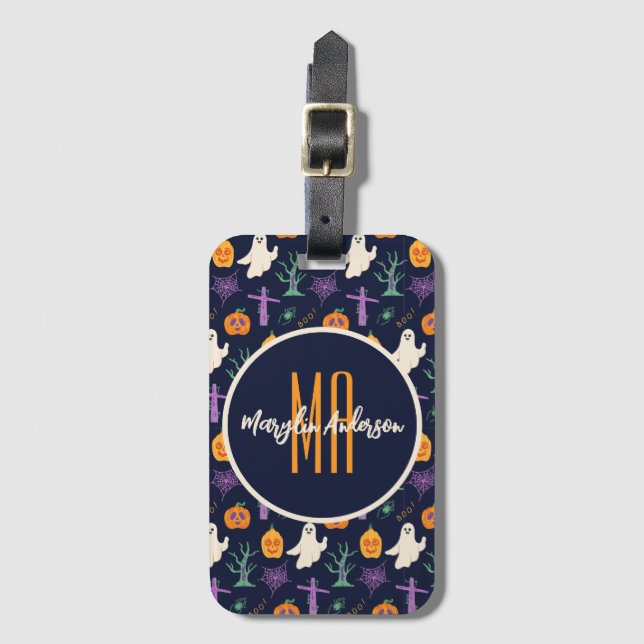 ETIQUETA DE BAGAGEM HAPPY HALLOWEEN SPOOKY CUSTOMIZABLE MONOGRAM (Frente Vertical)
