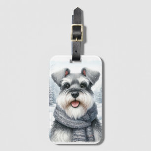 Etiqueta De Bagagem Happy Schnauzer em Arte de Inverno Scarf