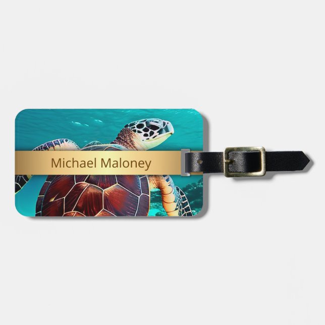 Etiqueta De Bagagem Hawaii Turtle Honu Personalizado (Frente Horizontal)