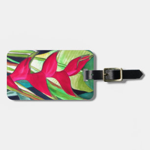 Etiqueta De Bagagem Heliconia Lobster Claw, flor de aquarela tropical