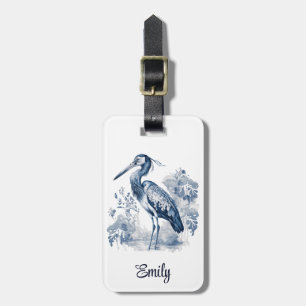 Etiqueta De Bagagem Herão de arte do estilo Delft azul e branco com fl