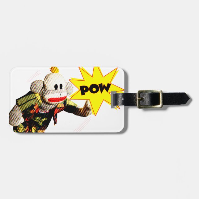 Etiqueta De Bagagem Herói super de SockMonkey (Frente Horizontal)