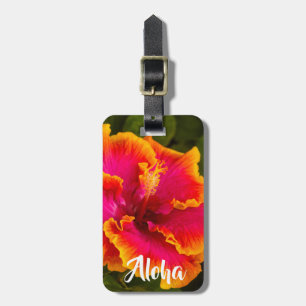 Etiqueta De Bagagem Hibiscus fúcsia e alaranjado havaiano Kauai -