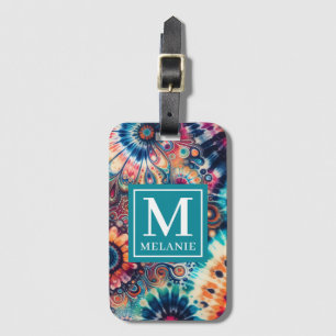 Etiqueta De Bagagem Hippie Retro Tie-Dye Monograma