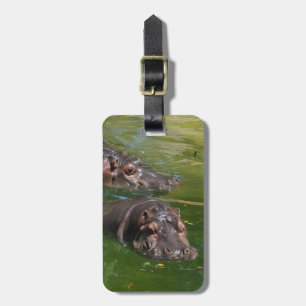 Etiqueta De Bagagem Hippos Nadando Em Um Lixo,