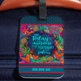 Etiqueta De Bagagem Hoje Cotação Nome Personalizado Inspirivity Floral