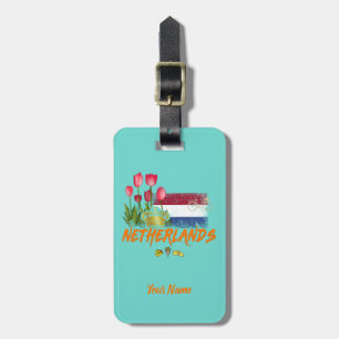Etiqueta De Bagagem Holanda Vintage Holland Flag e Dutch Tulip