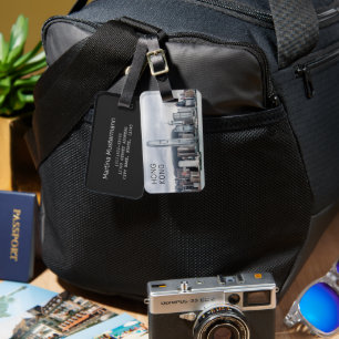 Etiqueta De Bagagem Hong Kong Island Skyline Retro Cityscape Vintage