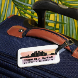 Etiqueta De Bagagem Honolulu Skyline Latitude e Longitude