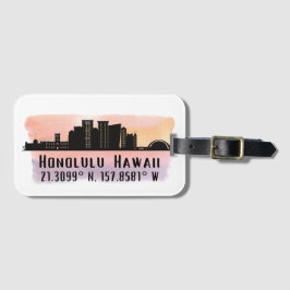 Etiqueta De Bagagem Honolulu Skyline Latitude e Longitude