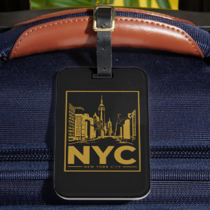 Etiqueta De Bagagem Horizonte de Nova York – Dourado Vintage e Preto