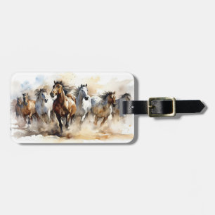 Etiqueta De Bagagem Horses de Mustang Selvagens Modernas, Aquarela Equ