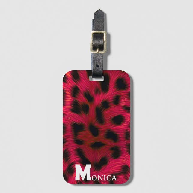 Etiqueta De Bagagem Hot Pink Leopard Print Faux  (Frente Vertical)
