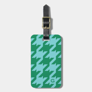 Etiqueta De Bagagem Houndstooth azul verde moderno corajoso com monogr