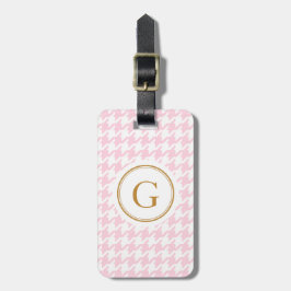 Etiqueta De Bagagem Houndstooth cor-de-rosa na moda à moda com
