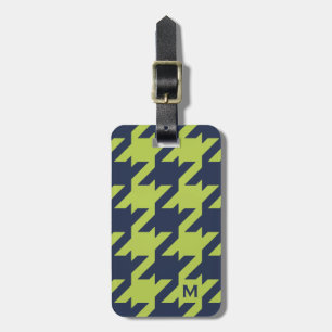 Etiqueta De Bagagem Houndstooth moderno corajoso do verde do marinho