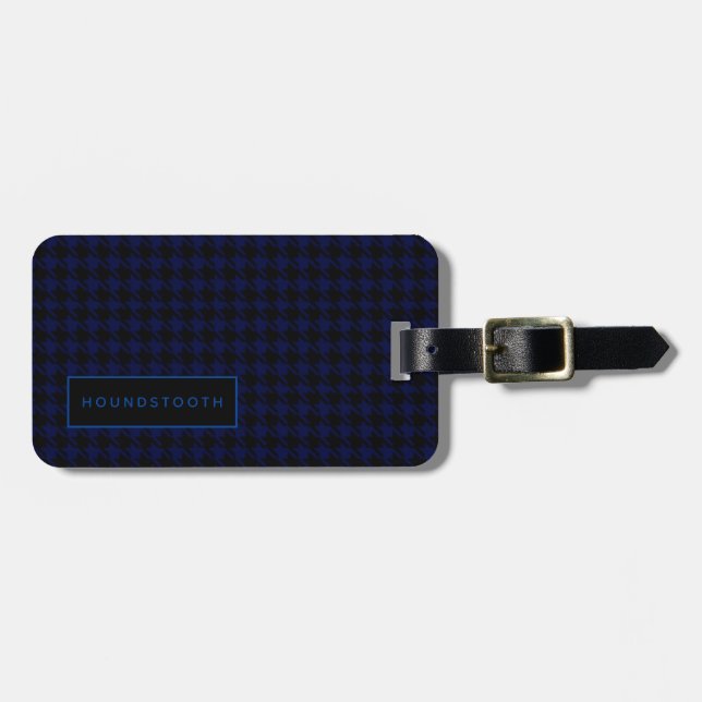 Etiqueta De Bagagem Houndstooth Personalizado Azul Negro Bagagem (Frente Horizontal)