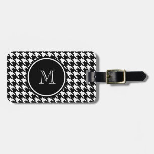 Etiqueta De Bagagem Houndstooth preto e branco seu monograma