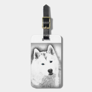 Etiqueta De Bagagem Husky Siberiano Branco com Olhos Azuis - Desenho d