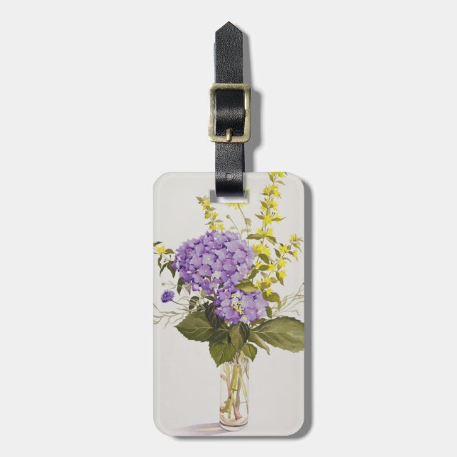 Etiqueta De Bagagem Hydrangea azul com Loosestrife amarelo (Frente Vertical)