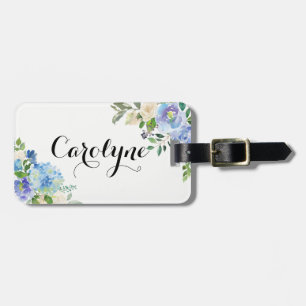 Etiqueta De Bagagem Hydrangeas Azuis de Cores Aquáticas Personalizadas