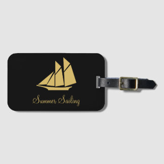Etiqueta De Bagagem Iate de Vela Dourado Elegante
