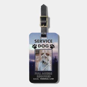 Etiqueta De Bagagem Identificação com foto roxa do cão do serviço