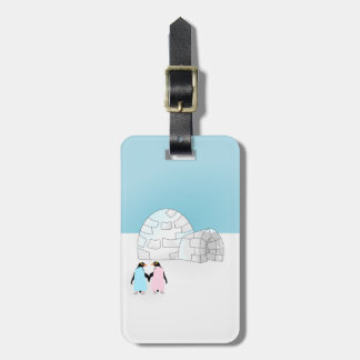 Etiqueta De Bagagem Igloo com pinguins coloridos