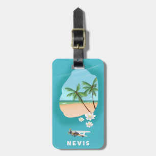 Etiqueta De Bagagem Ilha caribenha de Nevis Mapa ilustrado.