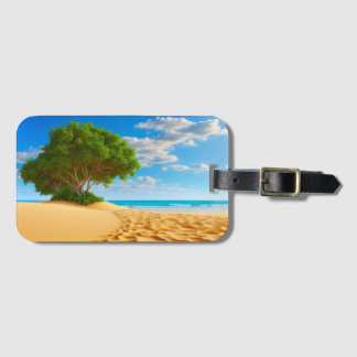 Etiqueta De Bagagem Ilha Tropical Deserta Praia Arenosa